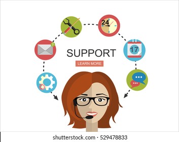 Business Customer Care Service Concept Flat Icons Set Of Contact Us Support Help Desk Phone Call And Website Click For Infographics Design Web Elements Vector Illustration.