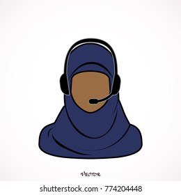 Business customer care service. Vector illustration. Muslim woman.