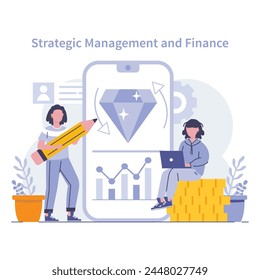 Concepto de enfoque de Cliente de negocios. Los ejecutivos analizan los datos y elaboran estrategias para satisfacer las necesidades de los consumidores. Creación de valor en la era digital. Ilustración vectorial.