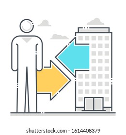 Business To Customer Related Color Line Vector Icon, Illustration. The Icon Is About Client, Company, Building, Man.