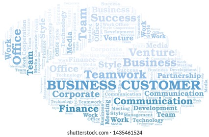 Business Customer word cloud. Collage made with text only.