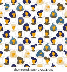 Business customers seamless pattern. People in circles vector illustration. Girls and boys avatars. Human resources portraits.