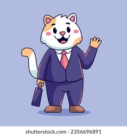 Vector de dibujos animados de lindo gato de negocios