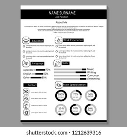 business cv resume template with infographic vector