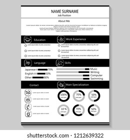 business cv resume template with infographic vector