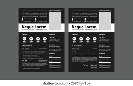 Business CV template. Minimalistic resume layout with work experience, education and skills fields vector set of minimalist elegant layout illustration
