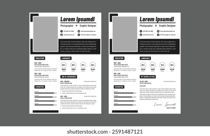 Business CV template. Minimalistic resume layout with work experience, education and skills fields vector set of minimalist elegant layout illustration