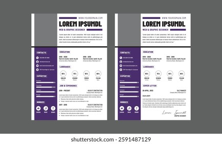 Business CV template. Minimalistic resume layout with work experience, education and skills fields vector set of minimalist elegant layout illustration