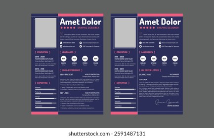 Business CV template. Minimalistic resume layout with work experience, education and skills fields vector set of minimalist elegant layout illustration