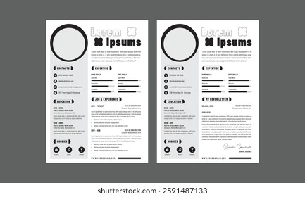 Business CV template. Minimalistic resume layout with work experience, education and skills fields vector set of minimalist elegant layout illustration