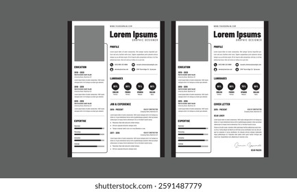 Business CV template. Minimalistic resume layout with work experience, education and skills fields vector set of minimalist elegant layout illustration