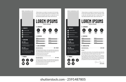 Business CV template. Minimalistic resume layout with work experience, education and skills fields vector set of minimalist elegant layout illustration