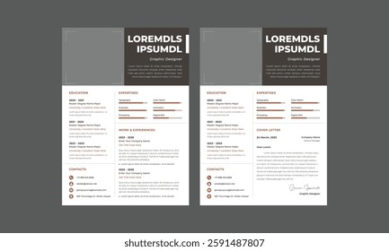 Business CV template. Minimalistic resume layout with work experience, education and skills fields vector set of minimalist elegant layout illustration