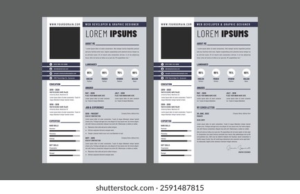 Business CV template. Minimalistic resume layout with work experience, education and skills fields vector set of minimalist elegant layout illustration