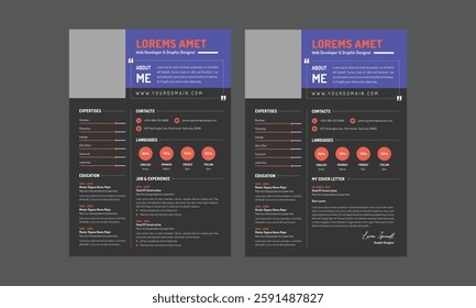 Business CV template. Minimalistic resume layout with work experience, education and skills fields vector set of minimalist elegant layout illustration