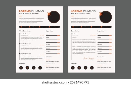 Business CV template. Minimalistic resume layout with work experience, education and skills fields vector set of minimalist elegant layout illustration