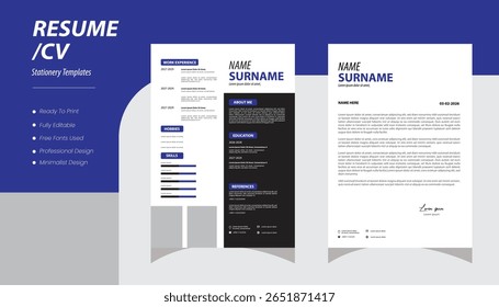 Modelo de CV de empresa. Layout minimalista de currículo com experiência de trabalhoTemplate