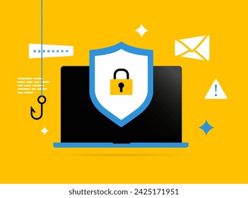 Business cybersecurity threats - backdoor attack for code models, hacking, e-mail phishing, ransomware, malware email scam. Stay vigilant online. Enhance cybersecurity awareness vector illustration