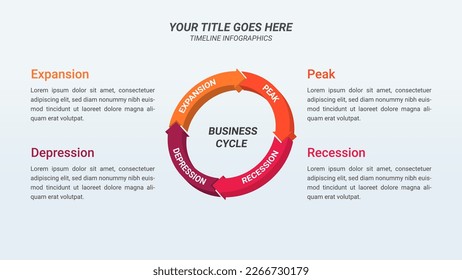 Business Cycle Circular Infographic Design Template with Arrow and Icon with Four Options. Infographic with 4 Steps for Presentations, Finance Report, Web Design, and Yearly Report.