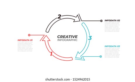 Business cycle process infographic design vector with arrows and 3 options, steps.