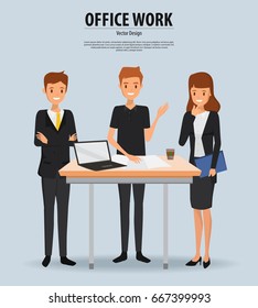 Business Daily Stand Up Meeting At Office. Vector Illustration Of Scrum Business Meeting Character.