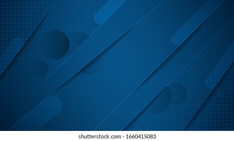 Business dark blue background with circle shapes lines and dots vector graphic illustration. Abstract geometric 3d backdrop design for advertising or corporate template