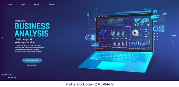 Business Dashboard With Analysis And Analytics Online Through The Application On A Laptop. Investment And Financial Management With Deep Data Analytics On Dashboard App. Trade And Finance Management