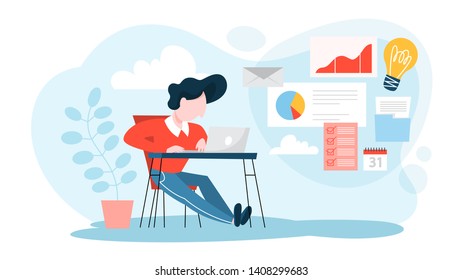 Business dashboard concept. Idea of information analytics and analysis. Employee workspace. Business process optimization. Isolated vector illustration in cartoon style