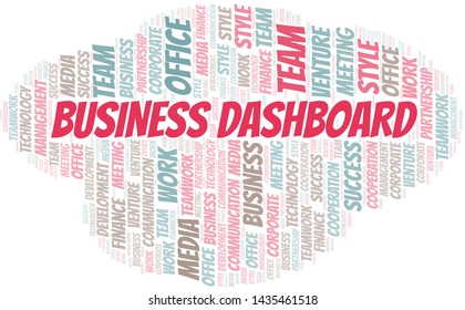 Business Dashboard word cloud. Collage made with text only.