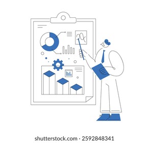 Business Data Analysis Abstract line illustration. Simple and flat style. colleague