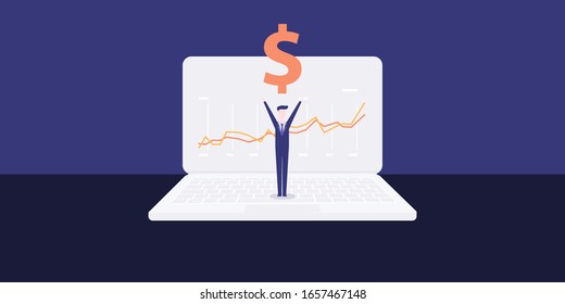 Business or Data Analysis, Audit or Financial Statistics, Investment Advice Design Concept with Dollar Sign - Landing Page Template, Vector Illustration