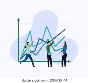 Business and data analysis with characters, business concept vector illustration