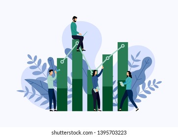 Business and data analysis with characters, business concept vector illustration