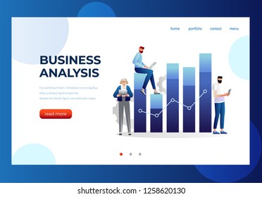 Business and data analysis concept with characters. Can use for web banner, infographics, hero images. Flat isometric vector illustration isolated on white background.