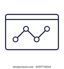 Business data analysis graph icon. Financial analytic chart graphs on computer screen. Line symbol on white background. Modern linear logo for website and mobile. Editable vector stroke. Pixel perfect