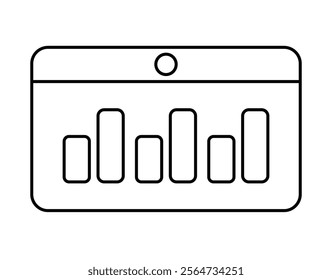 Business data analysis graph icon. Financial analytic chart graphs on computer screen. Line symbol on white background. Modern linear logo for website and mobile.