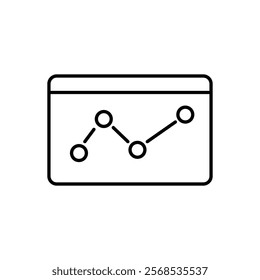 Business data analysis graph icon. Financial analytic chart graphs on computer screen. Line symbol on white background.