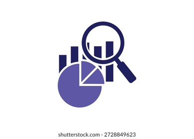Geschäftsdatenanalyse-Symbol mit Diagrammen und Lupe - Marktforschung und Finanzstatistik-Illustration