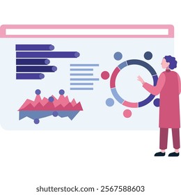 Business data analysis icon vector chart, graph