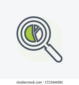 Icono de línea de análisis de datos empresariales con signo de aumento de vidrio y gráfico circular. Ilustración de símbolos EPS vectoriales editables.