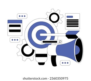 Business Data Analysis with Megaphone, Lightbulb and Cogwheel Vector Illustration