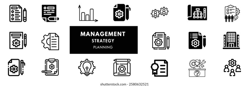 Business, data analysis, organization management and technology icon set. Teamwork, strategy, planning, marketing, cloud technology, data analysis, employee icon set. Icons vector collection