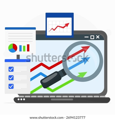 Business data analysis report concept. Financial growth analysis. Analysis on software