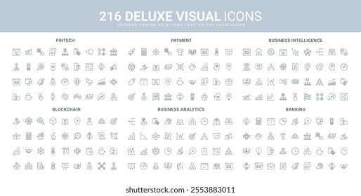 Business data analysis and report, fintech platform and digital banking security line icon set. Mindset of financial analyst and software, crypto money thin black outline symbols vector illustration