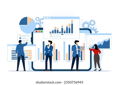 business data analysis research concept and Data Scientist team meeting. with business people working together on report graph dashboard monitor. and finance investment planning concept.