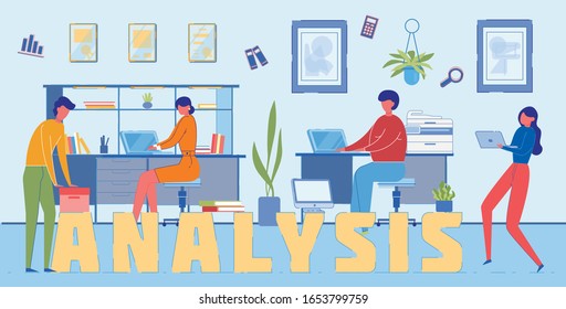 Business Data Analysis Service Word Concept Banner. Office Workers, Managers Preparing Statistical Reports Cartoon Characters. Finance Experts Team, Bankers Analysing Market Trends