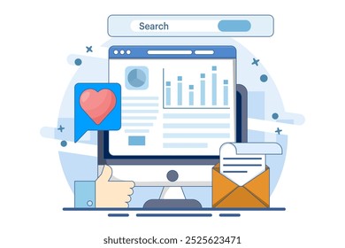 Business data analysis software concept, Analytical applications that extract data from search engines and social media marketing campaigns, Competitive analysis, data charts, graphs and dashboards.