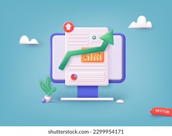 Business data analysis. Stock investment exchange. Financial statistics. Financial report chart, data analysis, and web development concept. 3D Web Vector Illustrations.