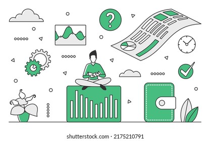 Business data analysis technologies. Info interpretation and evaluation, processing raw information monocolor vector illustration