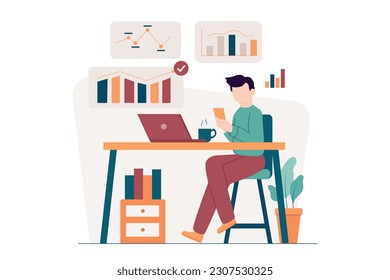 Business Data Analysis Vector Illustration. Research Data Management Concept